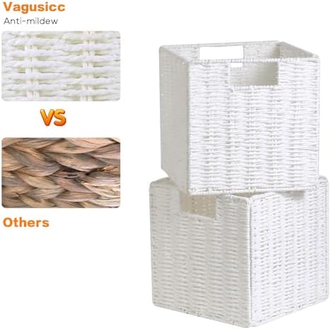 Vagusicc Wicker Storage Basket, Set of 2 Hand-Woven Wicker Baskets for Organizing, Foldable Cube Storage Basket Bins, 13