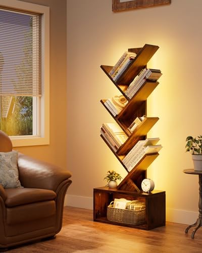 Evermagin 6 Tier Tree Bookshelf with Lights, LED Book Tree Bookcase
