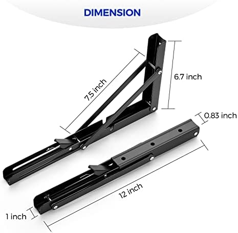 Ravinte Matte Black Folding Shelf Brackets, 12 Inch, 2 Pack