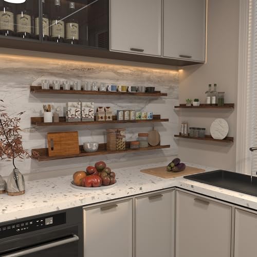 Giftgarden 47 Inch Long Floating Shelves for wall Set of 5, Rustic Wood Wall Shelves for Bathroom, Bedroom, Kitchen, Liv