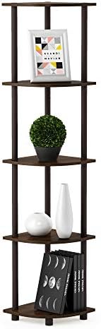 Furinno TURN-N-TUBE Corner Shelf Set of 2, 5-Tier Corner Bookshelf, Open Storage Shelves, for Organization and Storage, 