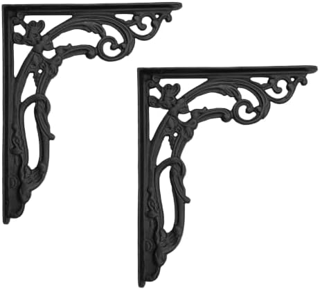Mystic Colonial Cast Iron Shelf Brackets, Victorian Gothic Decorative Wall Shelf Supports, 8.75 x 7.5 Inch, Heavy-Duty R