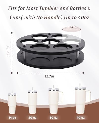 Rotating Wood Tumbler Organizer, 30 oz 40 oz Spinning Turnable Tumblers Holder, 360° Rotatable 7 Large Cups Bottle Tumbl