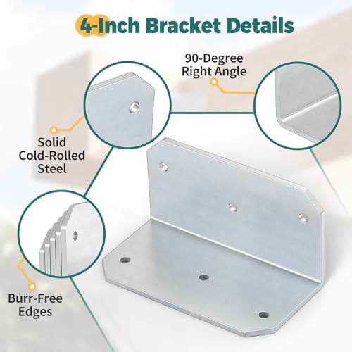 4 Inch Galvanized L Bracket, 90 Degree Corner Brace for Wood, 4"×2"×2" Heavy Duty Angle Bracket for Floating Shelves, Fu