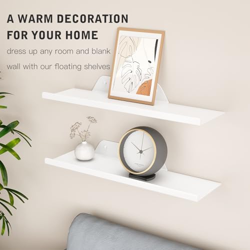 Floating Shelves for Wall, Off Center Metal Shelves for Living Room, White Floating Shelves for Wall Decor, 12” Hanging 