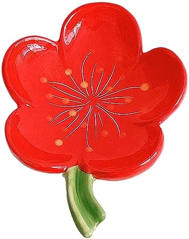 Self-Draining Soap Dish Ceramic Cute Bar Soap Holder for Countertop, Kitchen, Bathroom, Bedroom, Peach Blossom, Red