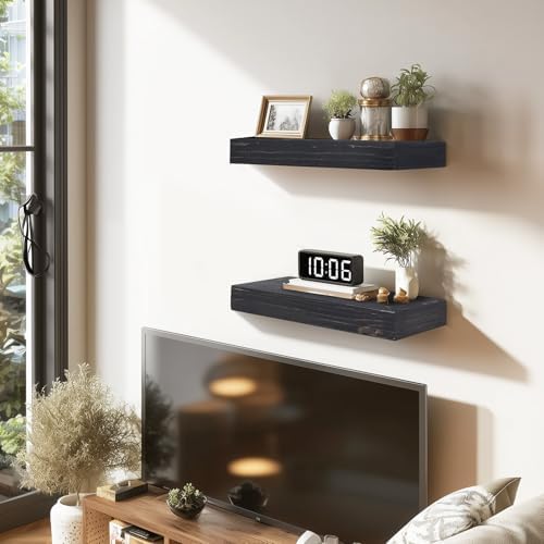 Floating Shelves, 17 Inch Wall Mounted Shelves, Set of 2, Black