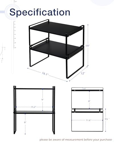 Nxconsu Stackable Cabinet Shelf Organizer 2 Pack, Wide Tall Black