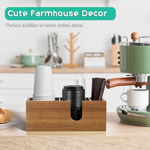 ALELION Acacia Wood Coffee Cup Holder for Countertop - Wood Coffee Bar Accessories and Organizer - Coffe Station Organiz