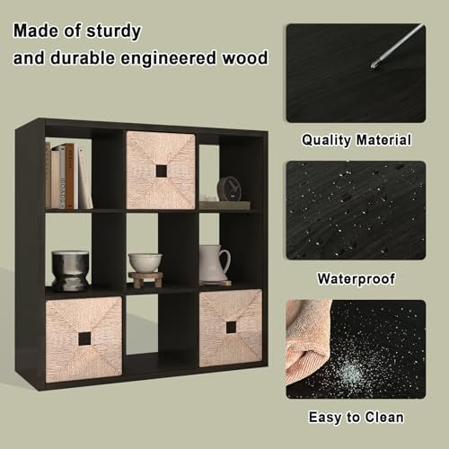 [2026 Wooden Thick Frame 9 Cube Storage Organizer Shelf with Anti-Tipping Kits + Reversible Open Back Bookcase, Horizont