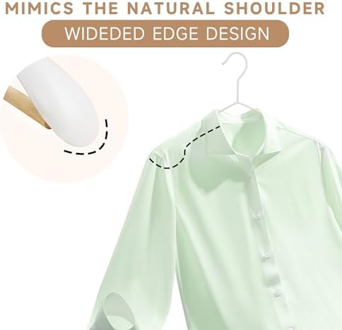 Wide Shoulder Wire Hangers with Beechwood Pants Bar, White, 24-Pack