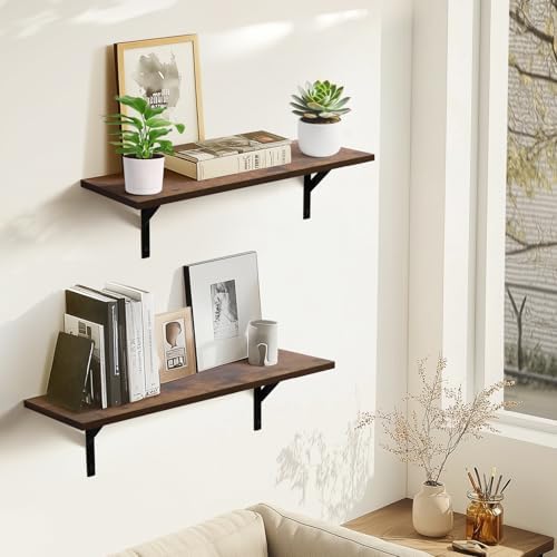 Tectocker-DOU 24" Long Floating Book Shelves for Wall, Heavy Duty, Brown