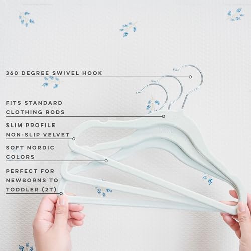 3 Sprouts Velvet Baby Hangers, Non Slip Slim, Blueberry Blue, 30 Pack