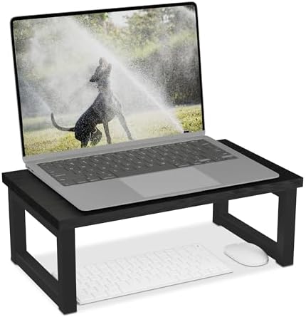 Relaxdays Monitor Stand, Desk Organiser, Ergonomic Screen Holder for Table, Home and Office, HWD: 15 x 40 x 23 cm, Black