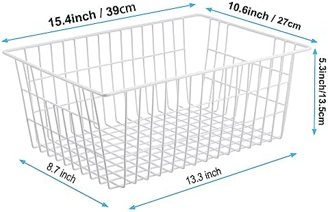 iPEGTOP Wire Storage Freezer Baskets, Set of 4 Large 15.4" Farmhouse Organizer Storage Bins Fridge Basket Rack with Hand