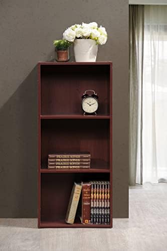 Hodedah 3-Shelf Bookcase in Mahogany