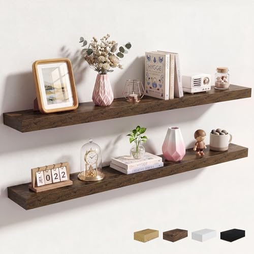 Axeman 48Inch Floating Shelves for Wall, 2 Packs, Invisible Brackets, Brown