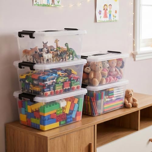 Storage Bins with Lids 6 Pack 7Qt Clear Stackable Organizer Containers