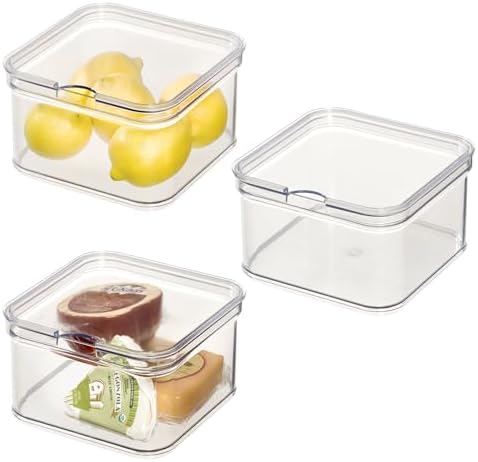 iDesign Stackable Fridge Organizer Bins with Lids for Fresh Produce - Set of 3 - Clear