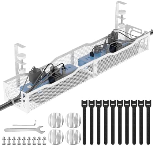 Under Desk Cable Management Tray, No Drill Steel Desk Cable Organizers, Wire Management Tray Cable Management Rack (24.4