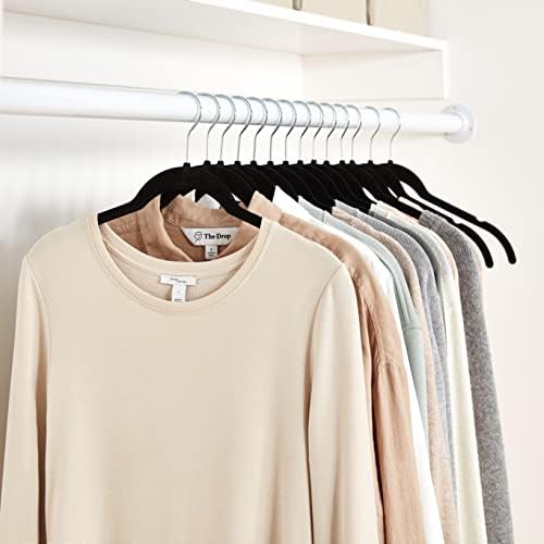 Amazon Basics Space-Saving Slim Velvet Non-Slip Clothes Hangers for Closet Organization with Shoulder Notches, Black/Silver, 30-Pack