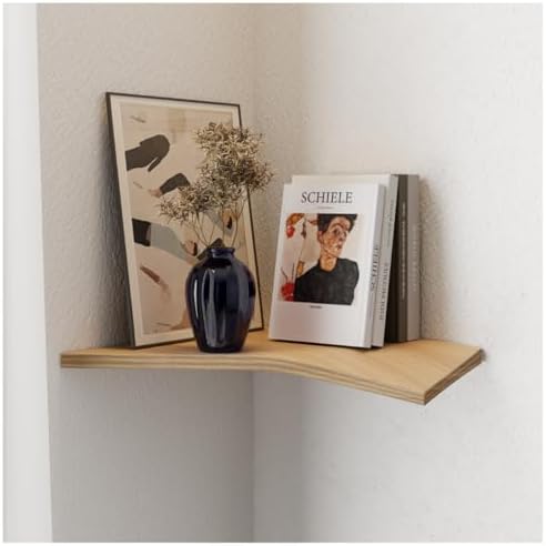 EWART WOODS Corner Shelf of Oak Wood, Floating Wall Plant Shelves, Indoor Unit for Small Spaces, Bedroom Bookshelf, Wall
