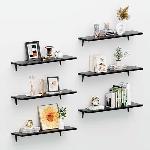 SKYSEN Floating Shelves for Wall Set of 6, 23.6in Wood Wall Shelf for Decor, Bathroom, Bedroom, Storage, Book,Kitchen, L