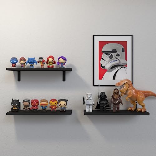 DOLLFIO Floating Wall Shelves, Decor & Storage, Black, 16.5'', 3Pcs