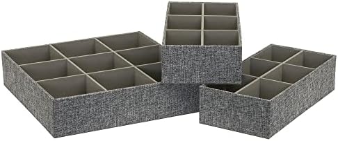 Household Essentials 3 Piece Drawer Organizers Starter Set, Customizable Inserts, Large Tray and 2 Small Trays, Graphite