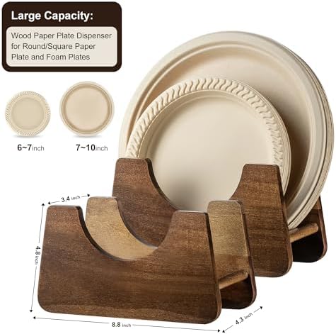 Paper Plate Holders Acacia Wood for 7-10 inch Disposable Plate,2PCS