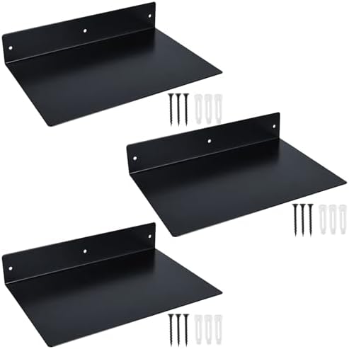 RealPlus Metal Floating Shelf Wall Mounted (12 inch x 8 inch) Heavy Duty Industrial Modern Steel Display Shelves, Black 