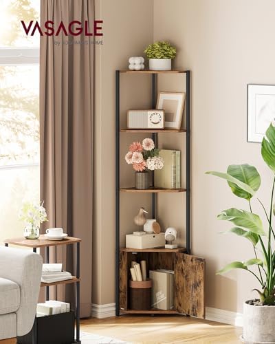 VASAGLE Corner Shelf with Cabinet, 5-Tier Freestanding Bookshelf