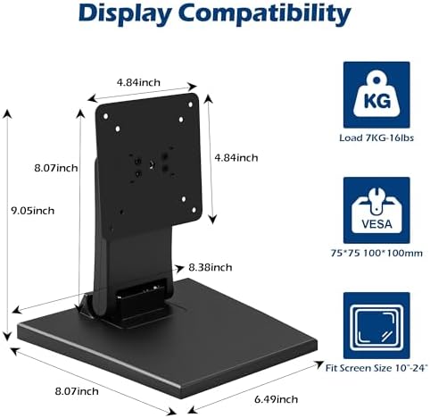 WEARSON Low Profile Monitor Stand - Foldable Touch Monitor MINI PC Stand Compatible with VESA 75x75 and 100x100mm Monito