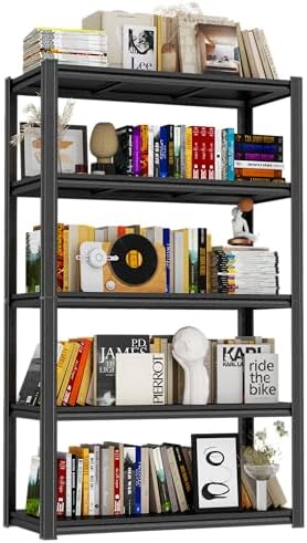 Metal book Shelf, No Assembly-Adjustable Tall Bookcase with Anti-tip