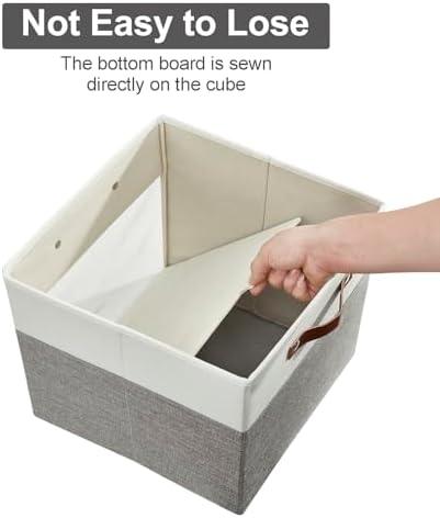 Bagnizer Storage Cubes, 4 Pack Linen Foldable Storage Bins with Clear Window and 2 Handles, 13x15x13 Storage Cube Bins for Shelf Closet, Kallax, Clothes, Books - (Gray / Off-White)