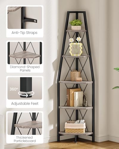 CHOEZON 5-Tier Corner Shelf, Corner Bookshelf, Ladder Shelf, Floor Standing Storage Rack, Open Display Stand, Plant Stan