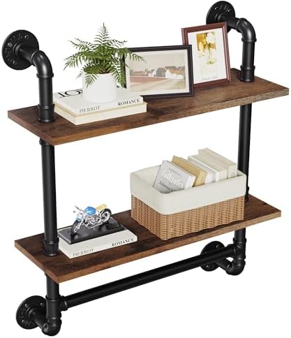 Merapi 24" 2 Tier Industrial Floating Shelves with Tower Bar