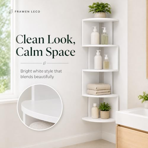 5-Tier Corner Wall Shelf, 30.7 in Tall PVC Corner Storage Shelf, Wall Mounted Corner Organizer Rack for Bathroom, Kitche