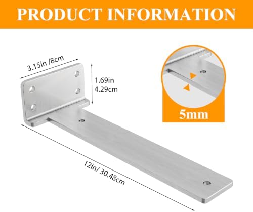 Stainless Steel Floating Shelf Brackets 12 inch 4 Pack L Brackets for Floating Shelves Heavy Duty Shelf Bracket for DIY 