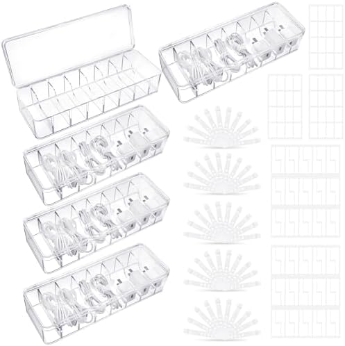 ProSuites Cable Organizer Box with Lid, 5 Pcs Clear Cord Storage Organizer with 50 Cable Ties 108 Cable Labels, Charger 
