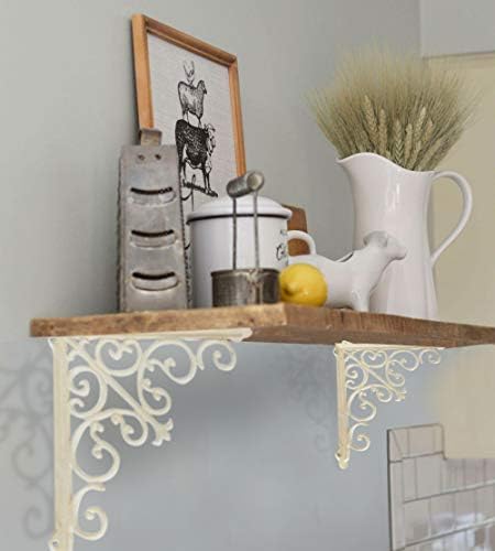 NACH Decorative Shelf Brackets, 1 Pack of 15 x 2 x 15 inch, Antique White Cast Iron Wall Shelf Brackets - Decorative Boo