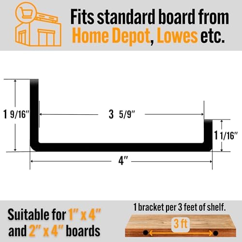 EVALD Floating Shelf Brackets w/ Lip | Hidden Black Carbon Steel Brackets for 4-inch Board (3 5/9" True Size) Kitchen, N