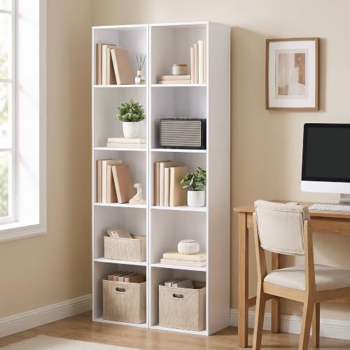 5 Cube Storage Organizer, 5 Tier Narrow Bookshelf, White Cube Shelf
