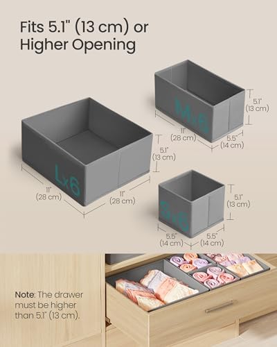 SONGMICS Drawer Organizers, Set of 18, Foldable Fabric Storage Boxes