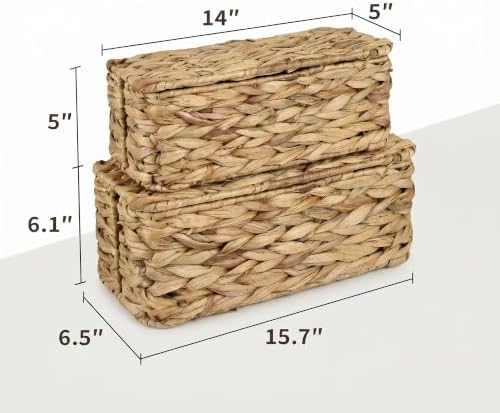 2 Pack Handwoven Cable Management Box with Lid, Decorative Cord Organizer for Power Strips, Chargers, TV Wires, Desk, Ho
