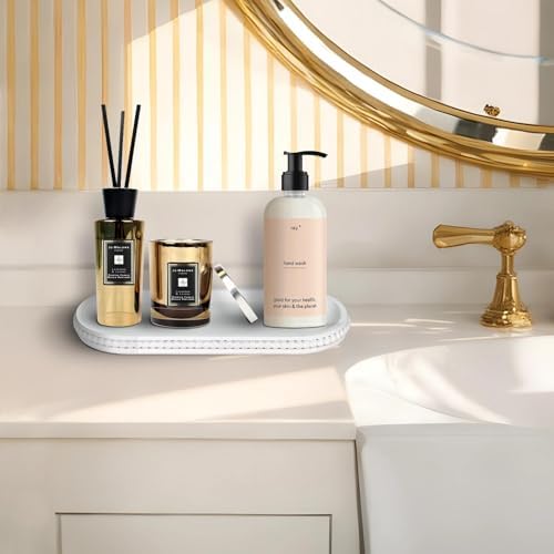 MAONAME White Oval Long Narrow Tray, 12" x 4.7" Wood Bathroom Vanity Tray