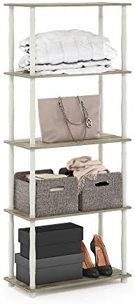 Furinno Turn-N-Tube 5-Tier Multipurpose Shelf / Display Rack / Storage Shelf / Bookshelf, Classic Tubes, Sonoma Oak/Whit