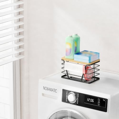 TIDIIABODE Small Grocery Bag Holder, Trash bag holder with Removable Bamboo Top, Wall Mount, No Drill, Stainless Steel, 