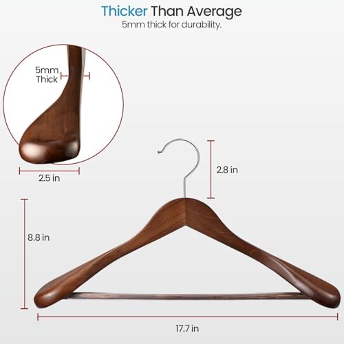 Wide Shoulder Wooden Hangers 6 Pack, Premium Wood Suit Hangers for Coats,Suits, Jackets & Pants