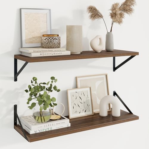 Axeman 30 Inch Floating Shelves, 10 Inch Deep Walnut Wall Shelves Set of 2